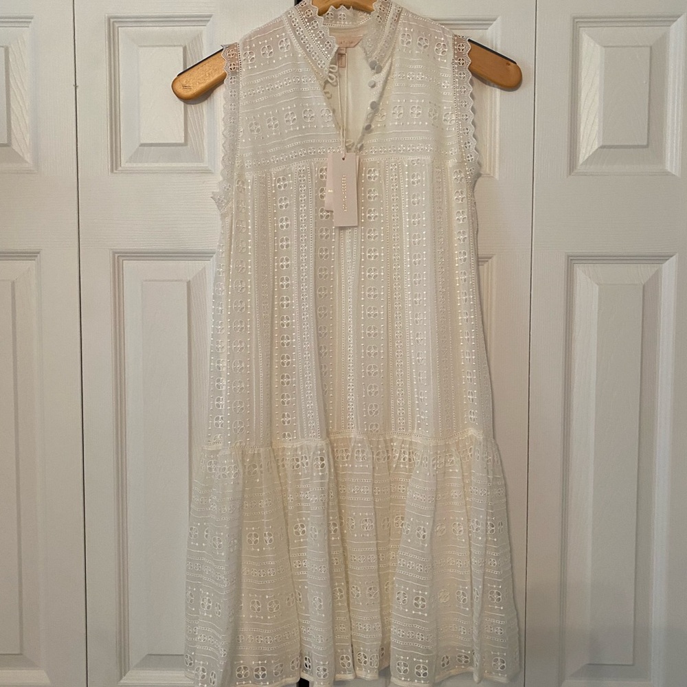 Rebecca Taylor Cream Silk Eyelet Sleeveless Mini Dress